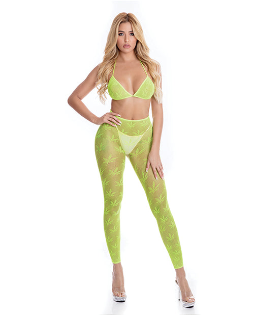 Rene Rofe Pink Lipstick All About Leaf Bra & Leggings O/s Green