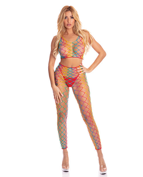 Rene Rofe Pink Lipstick Roy G. Biv 2 Pc Body Stocking Rainbow One Size/ Small