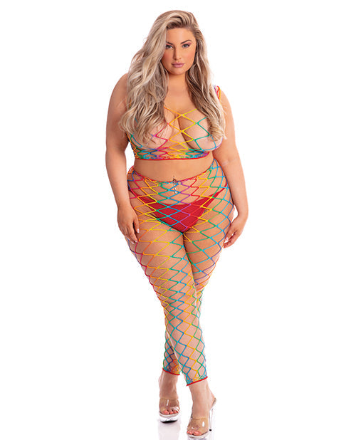 Rene Rofe Pink Lipstick Roy G. Biv 2 Pc Body Stocking Rainbow Queen Size