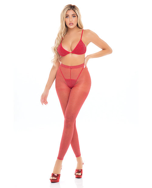 Rene Rofe Pink Lipstick Tall Order Bra Top & Leggings O/s Red