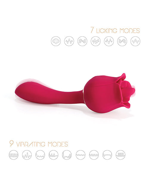 Rhea Clit Licking Tongue Rose Vibrator & G-Spot Massager - Red