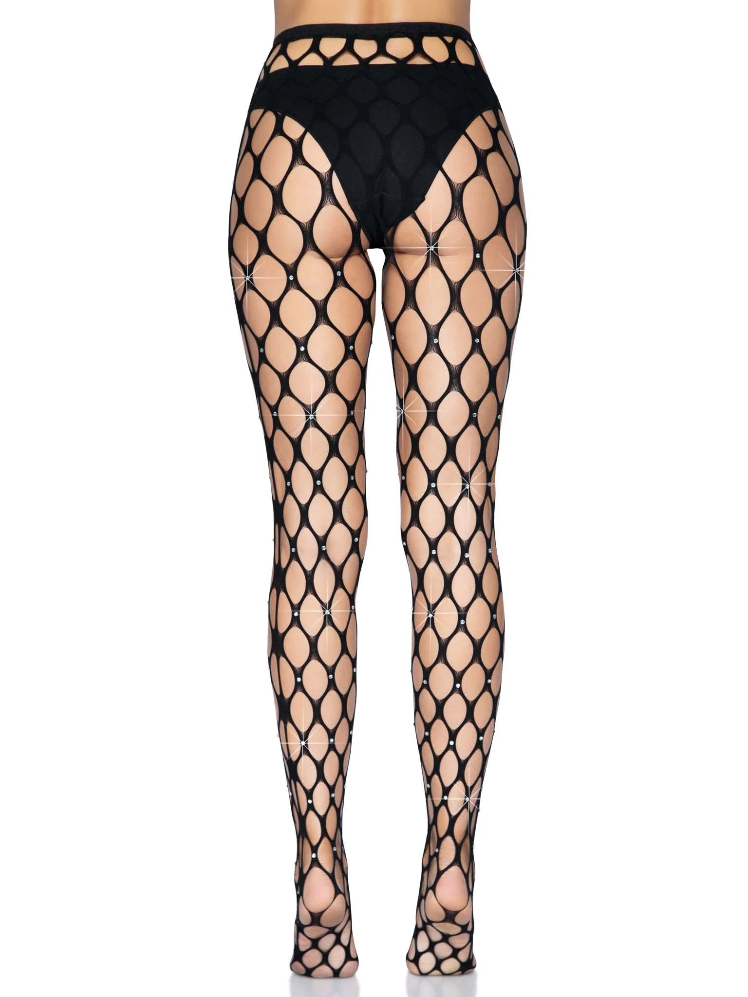 Rhinestone Pothole Net Tights - One Size - Black