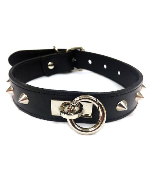 Rouge Leather O Ring Studded Collar Black