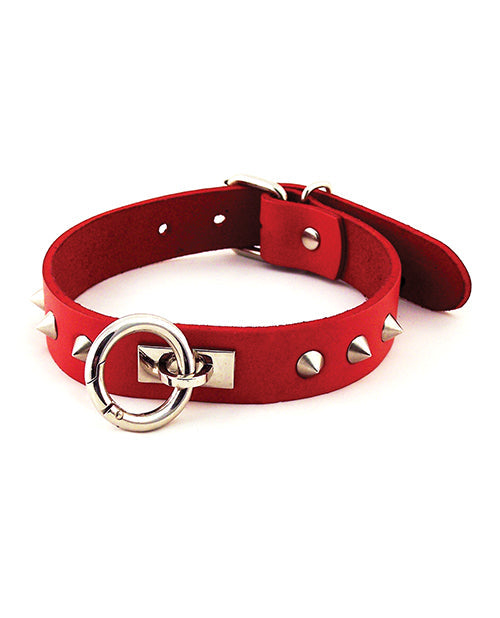 Rouge Leather O Ring Studded Collar Red