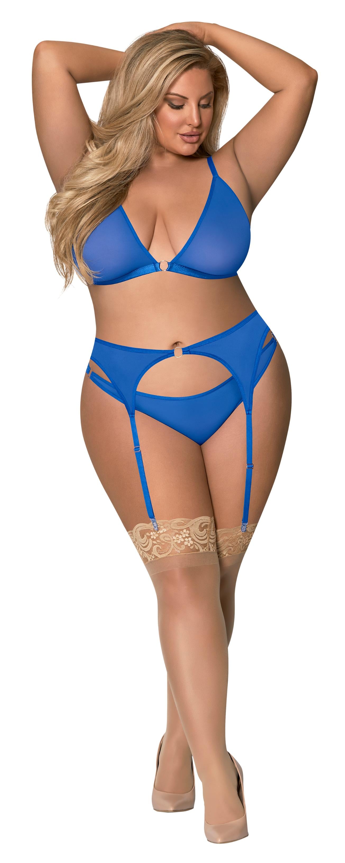 Sassy Bra Garter & Rouched Panty Cobalt