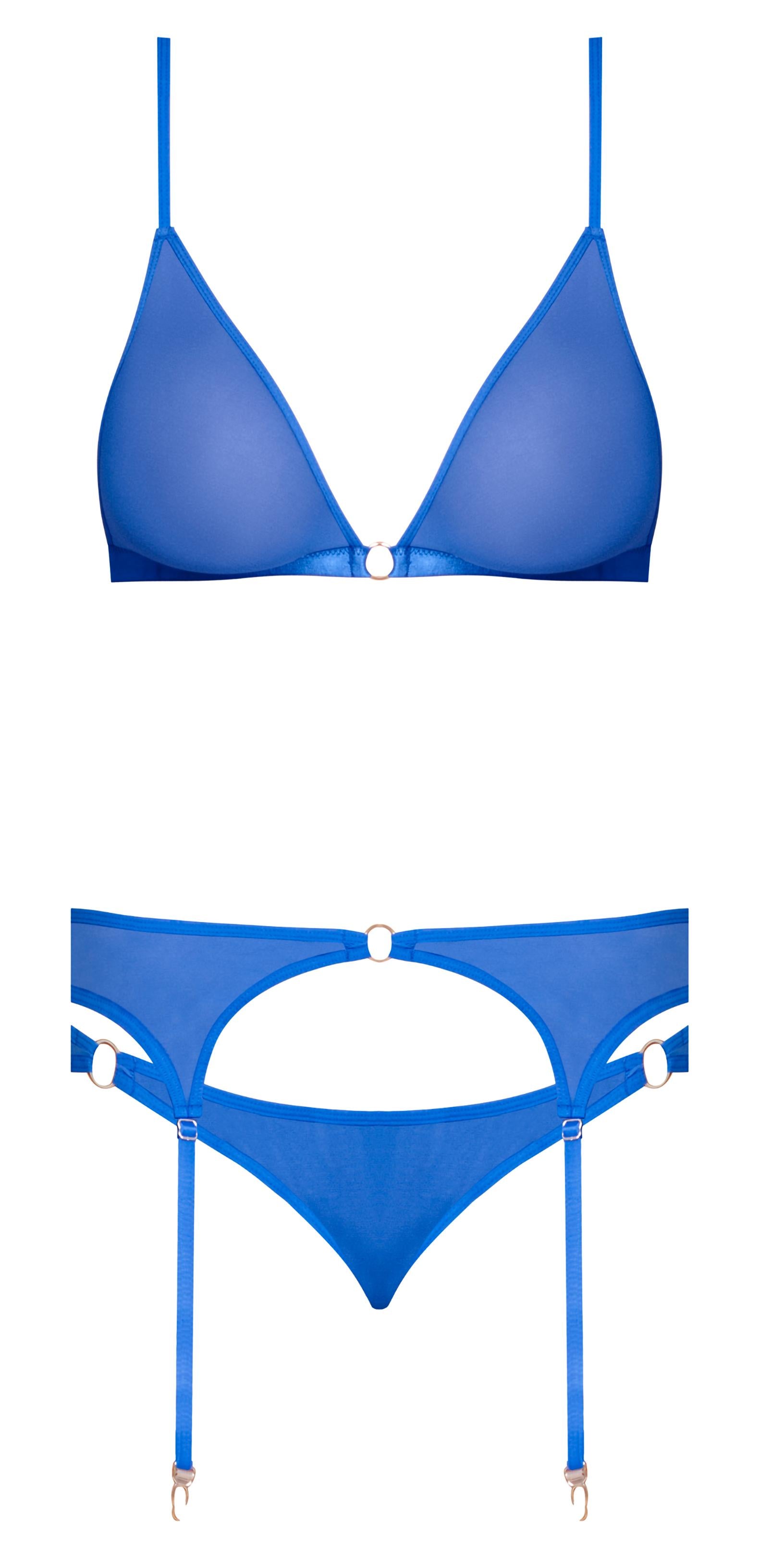 Sassy Bra Garter & Rouched Panty Cobalt