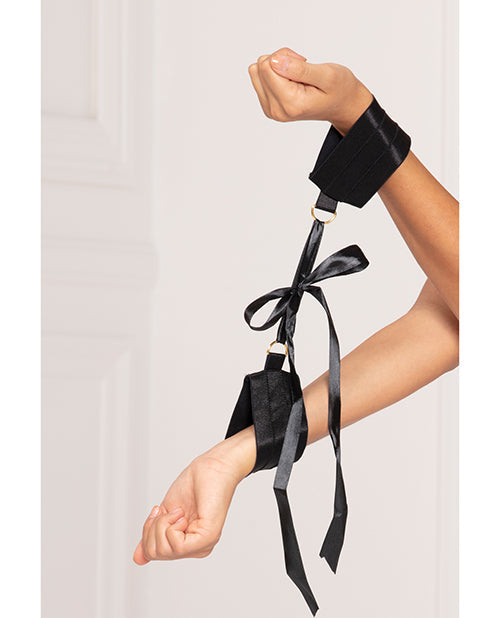 Satin Elastic Cuffs D-ring & Satin Ribbon Tie O/s Black