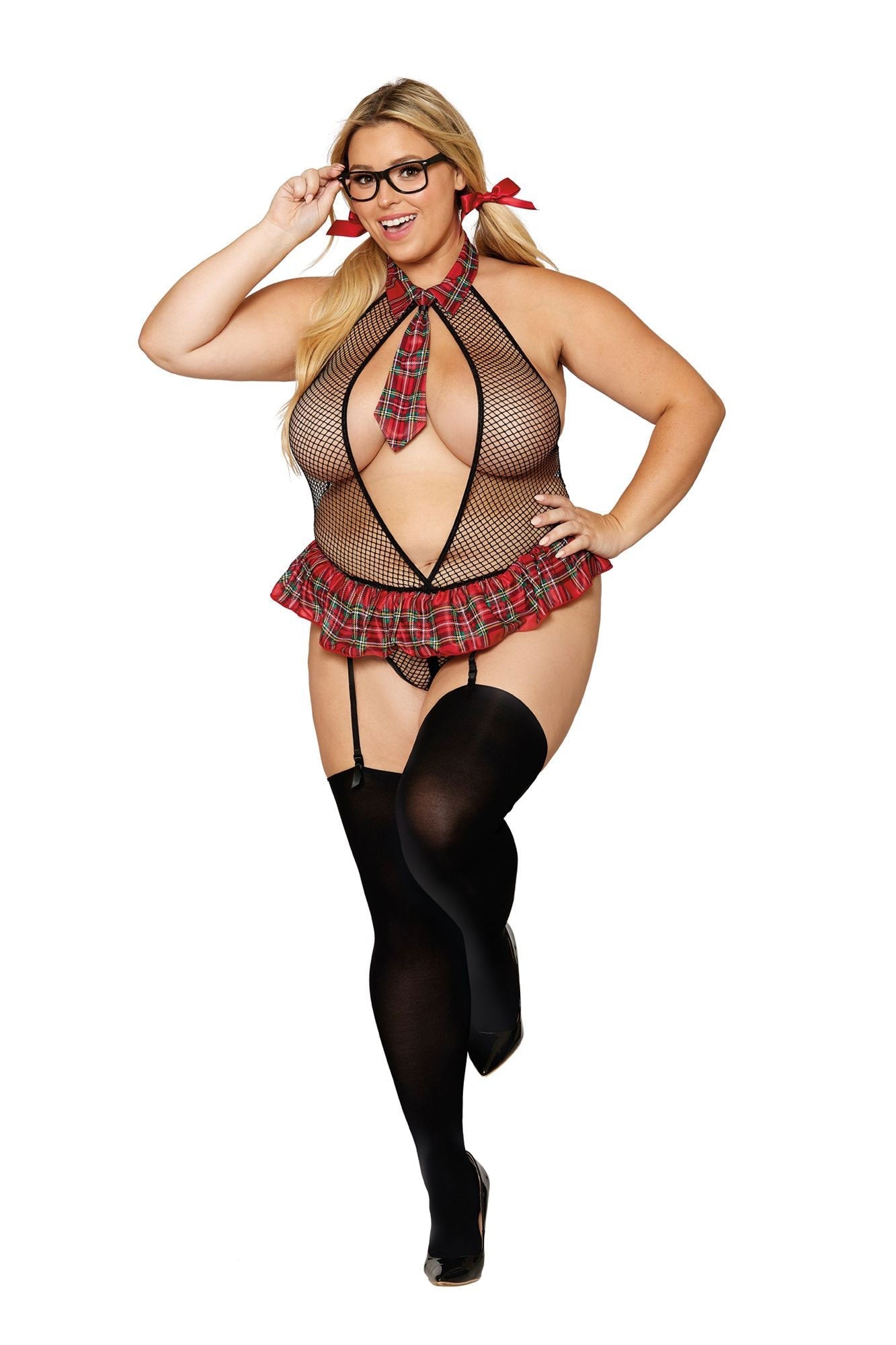 School Girl Fantasy - Size - Black/red Queen Size