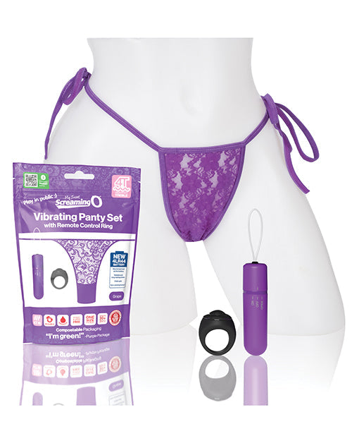 Screaming O 4t - Vibrating Panty Set With Remote  Control Ring - Red Grape