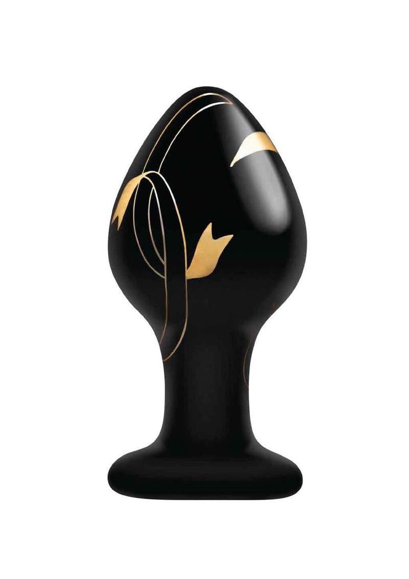 Secret Kisses Glass Plug Black & Gold 3.5"