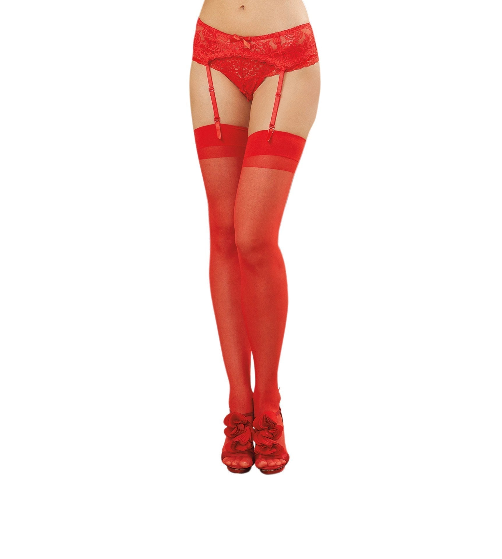 Sheer Thigh High - One Size - Nude Red