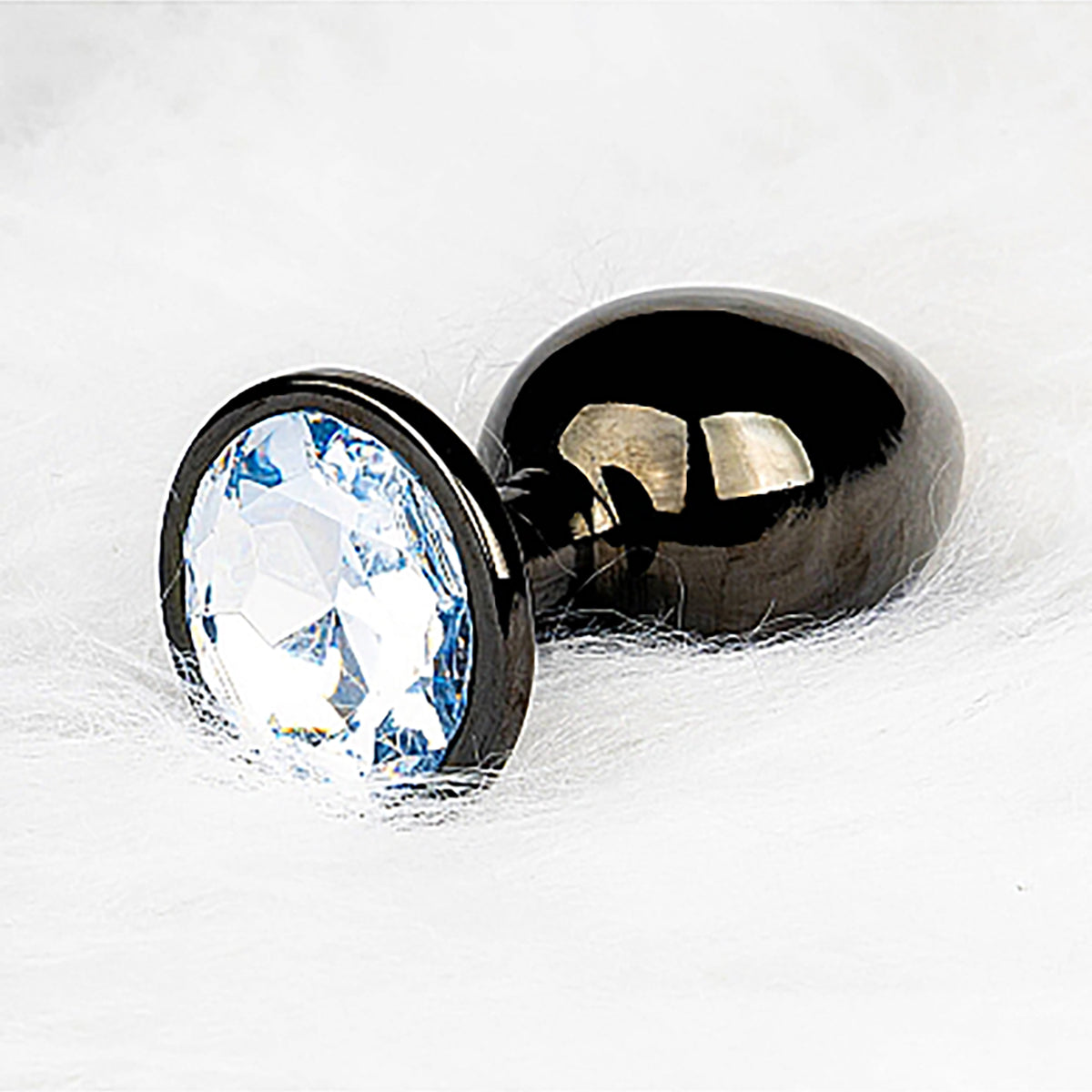 Shots Ouch! Round Gem Butt Plug Large - Gunmetal/Diamond Large