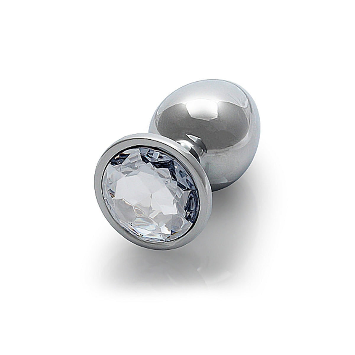 Shots Ouch! Round Gem Butt Plug Medium - Silver/Diamond Medium