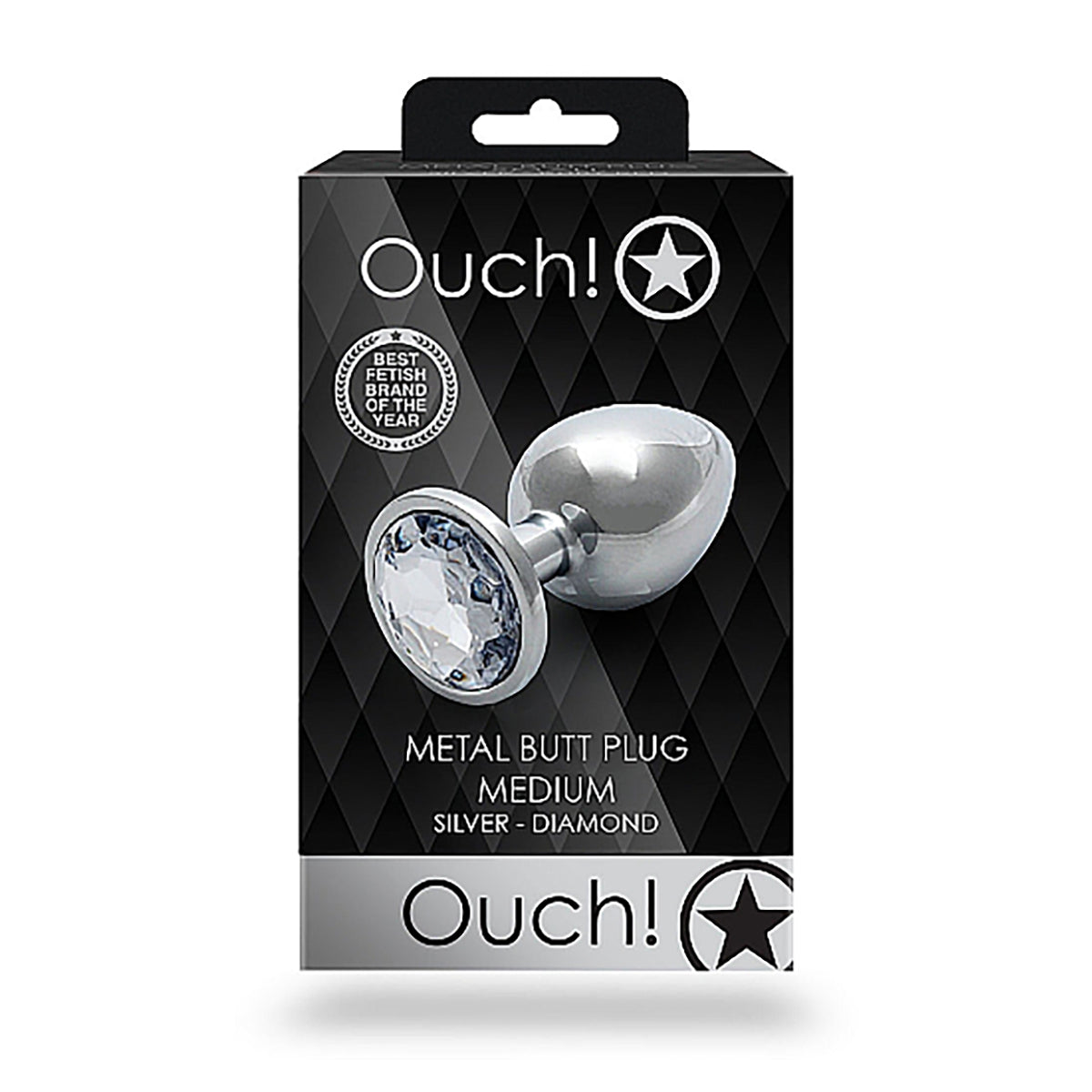 Shots Ouch! Round Gem Butt Plug Medium - Silver/Diamond Medium