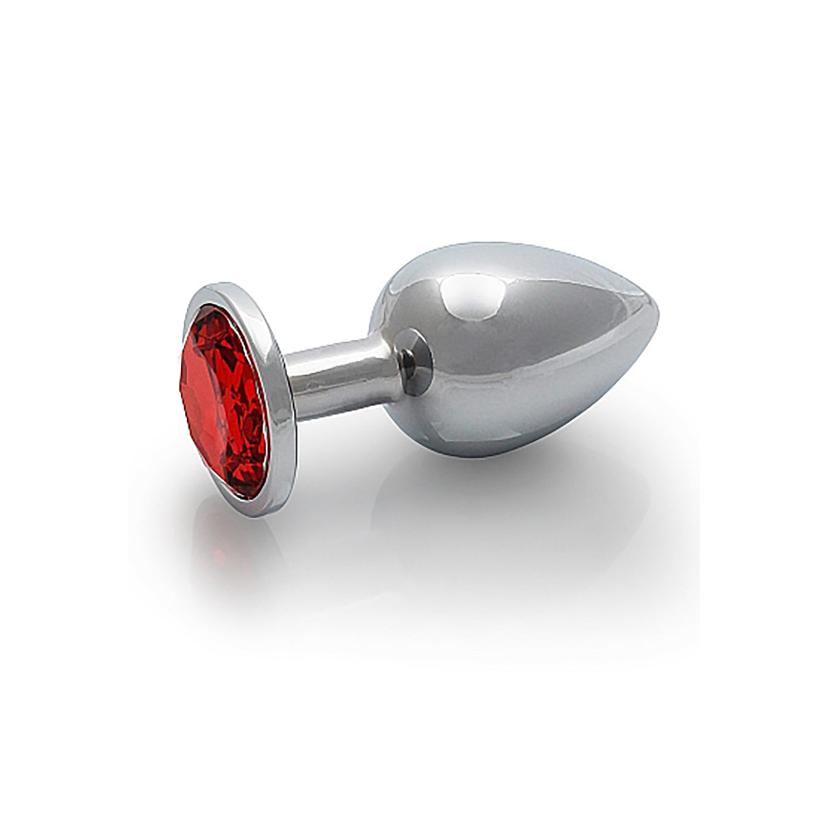 Shots Ouch! Round Gem Butt Plug Medium - Silver/Ruby Red Medium