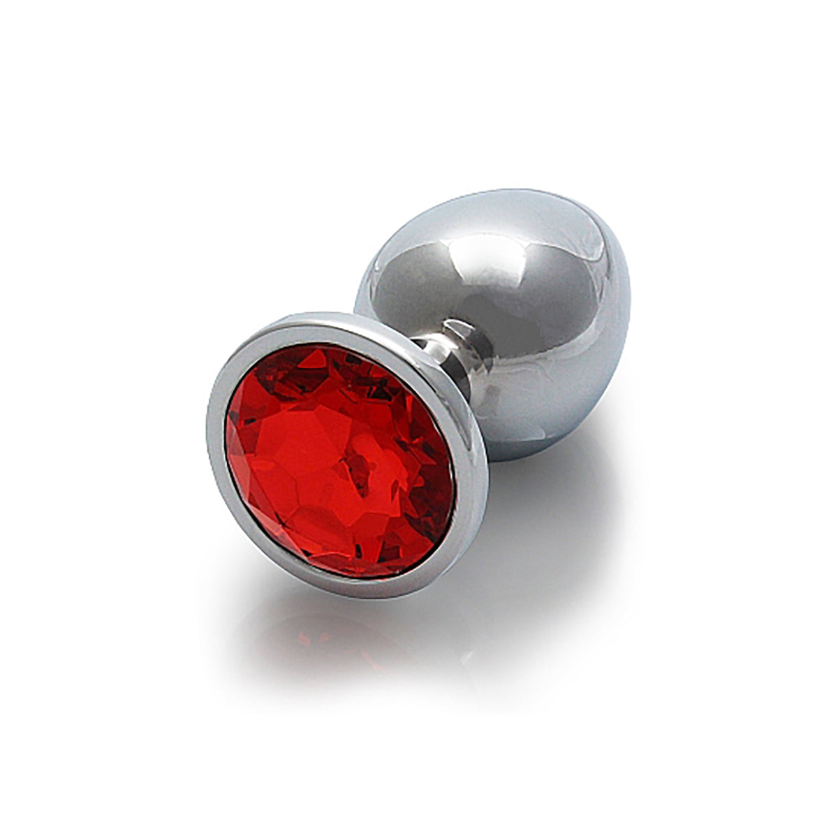 Shots Ouch! Round Gem Butt Plug Medium - Silver/Ruby Red Medium