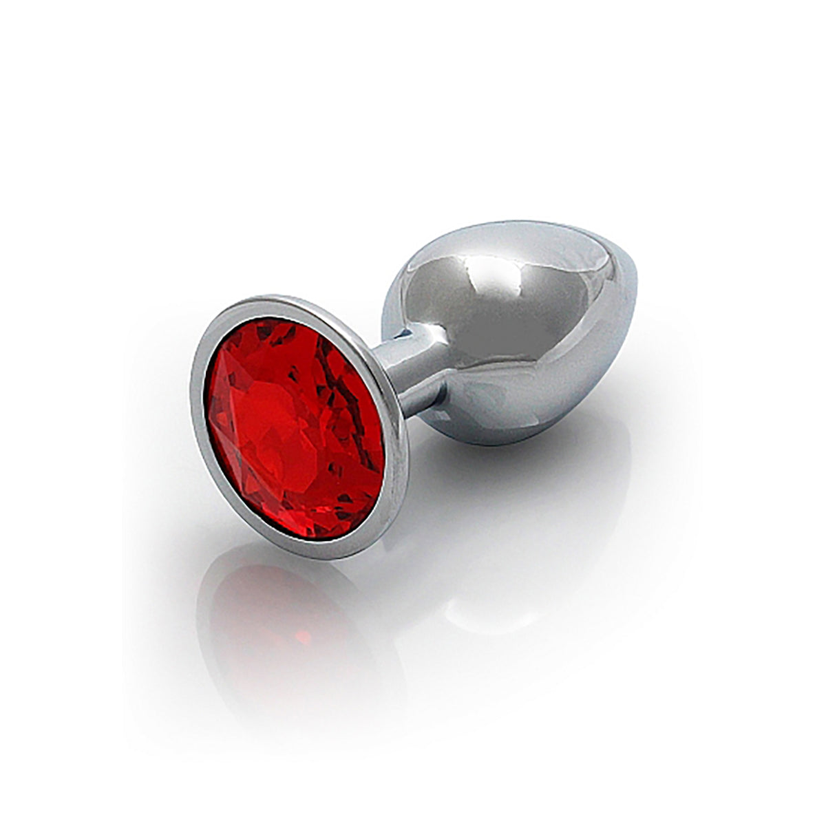 Shots Ouch! Round Gem Butt Plug Small - Silver/Ruby Red Small