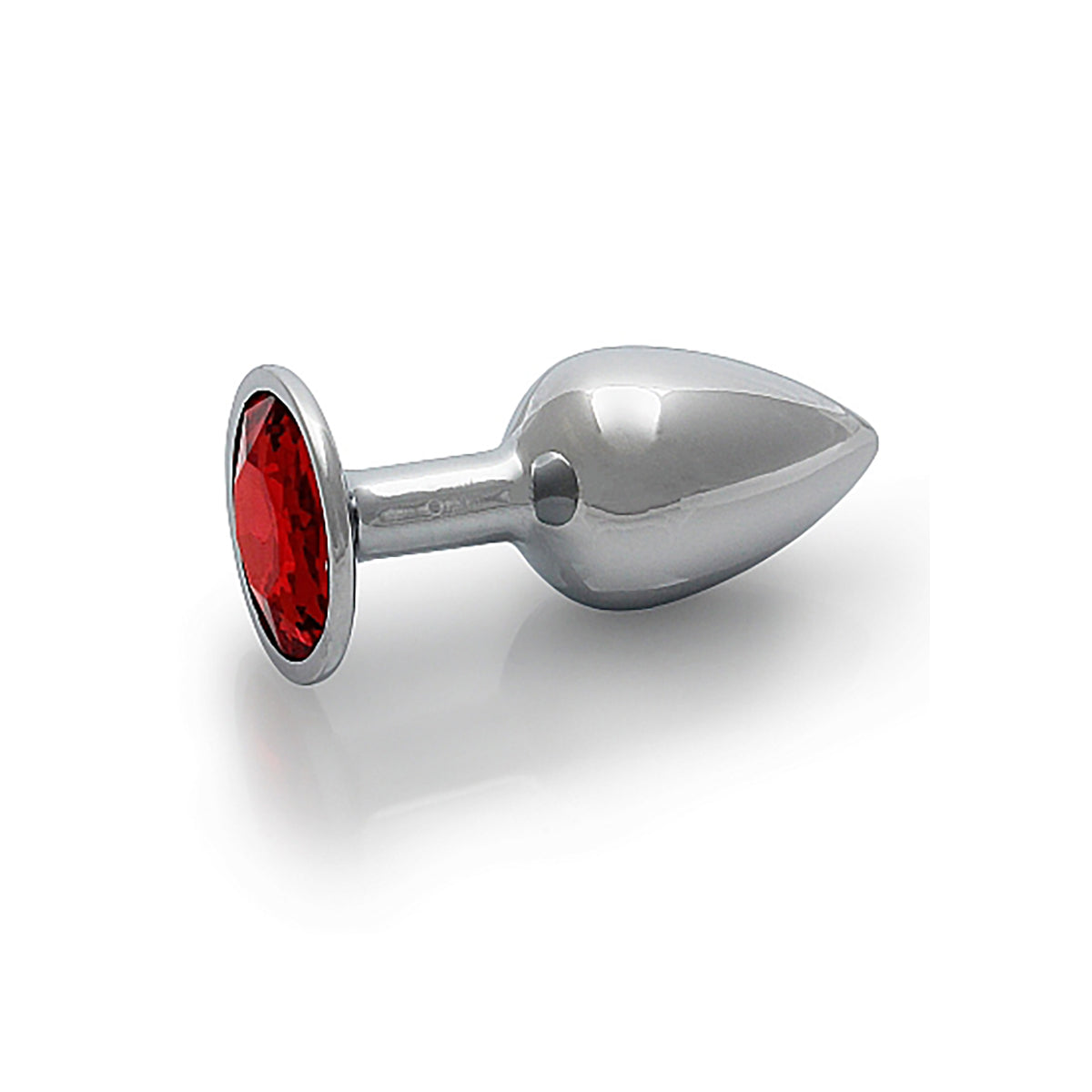 Shots Ouch! Round Gem Butt Plug Small - Silver/Ruby Red Small