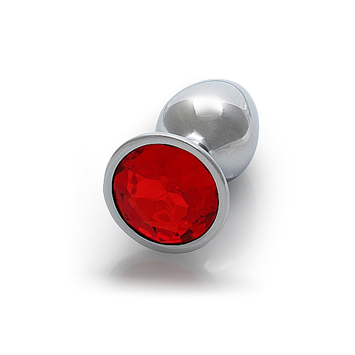 Shots Ouch! Round Gem Butt Plug Small - Silver/Ruby Red Small