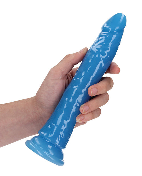 Shots Realrock Slim Dildo Glow In The Dark Neon Blue / 9"