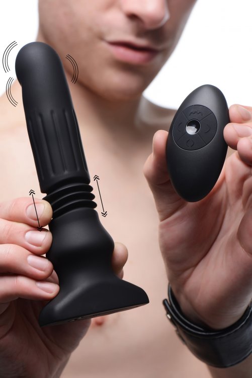 Silicone Vibrating and Thrusting Plug with Remote Control