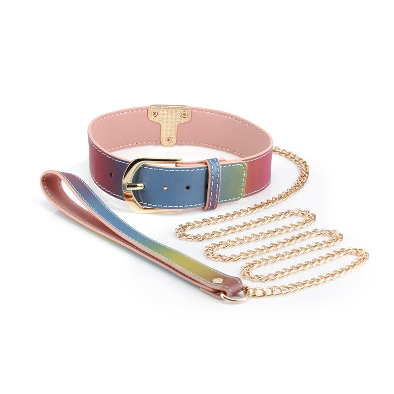 Spectra Bondage Collar & Leash Rainbow