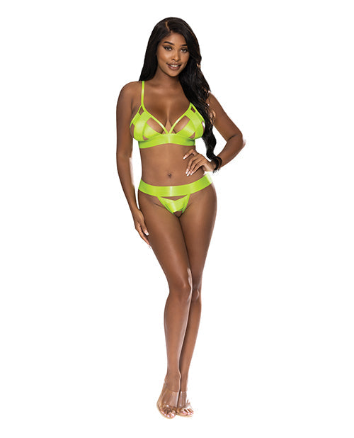 Strap-tease Bra & Crotchless Panty Neon Yellow / Large/Extra Large