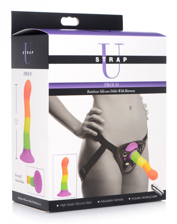 Strap U Proud Rainbow Silicone Dildo W/ Harness