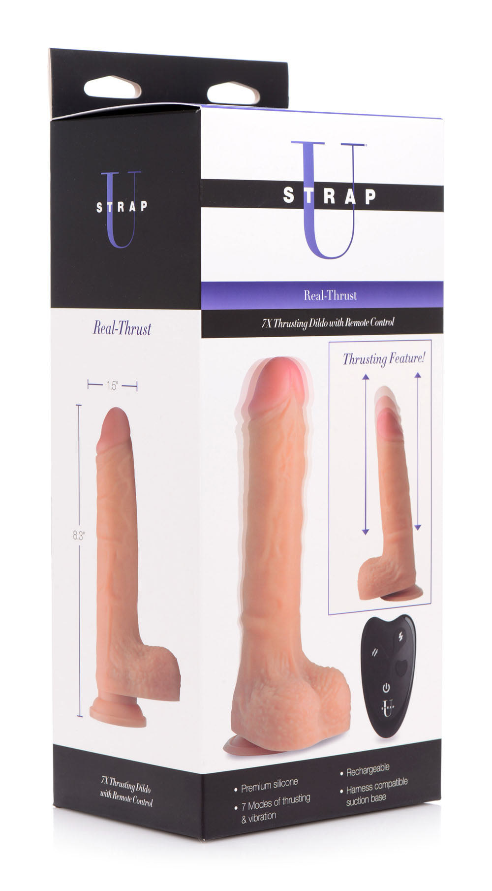 Strap U Real Thrust Thrusting & Vibrating Silicone Dildo W/ Remote Control