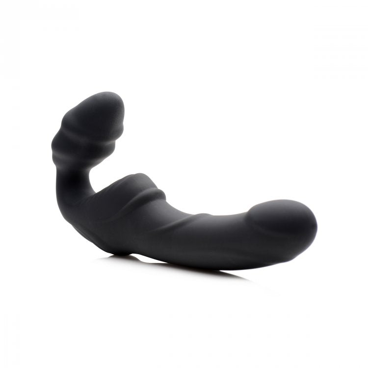 Strap U Slim Rider Ribbed Vibrating Silicone Strapless Strap On