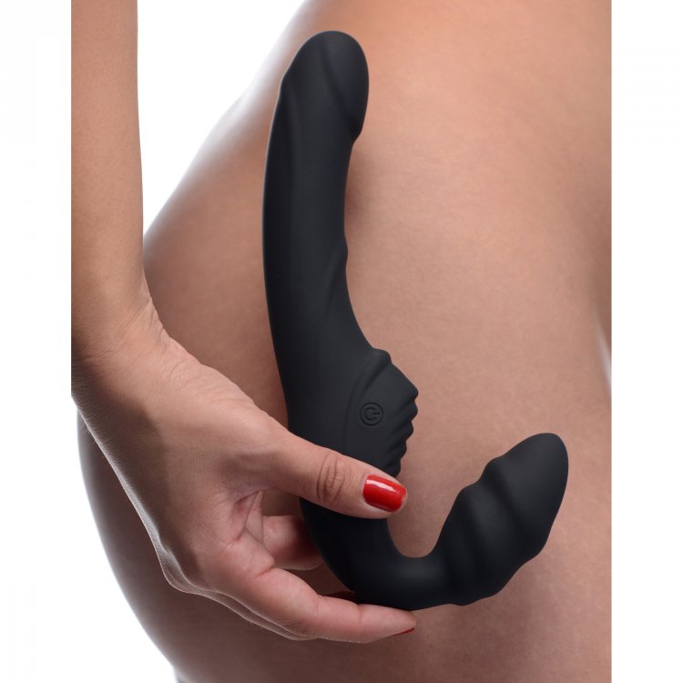 Strap U Slim Rider Ribbed Vibrating Silicone Strapless Strap On