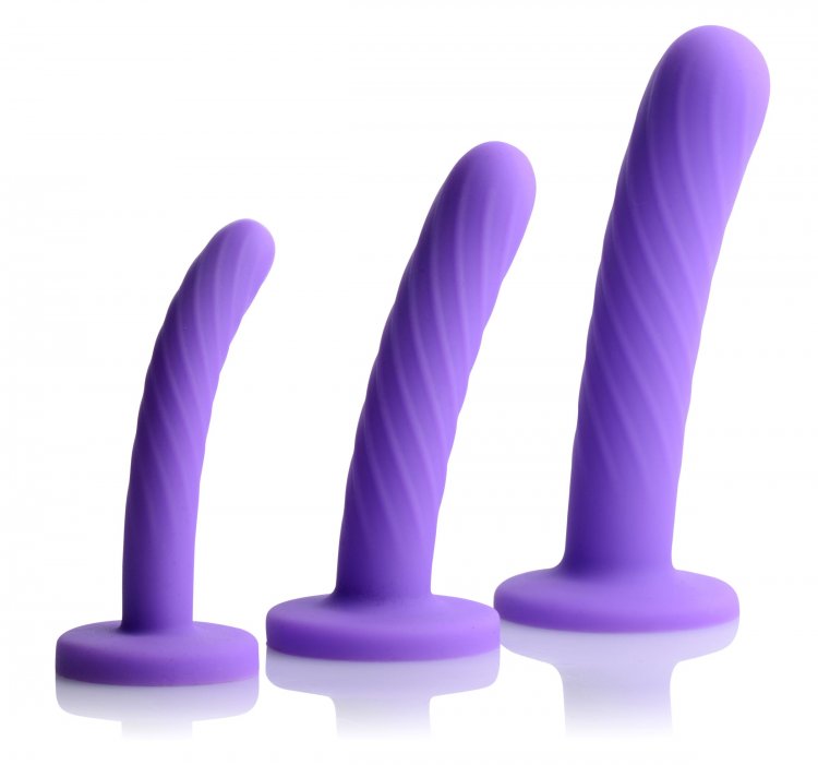 Strap U Tri Play 3 Pc Silicone Dildo Set Purple