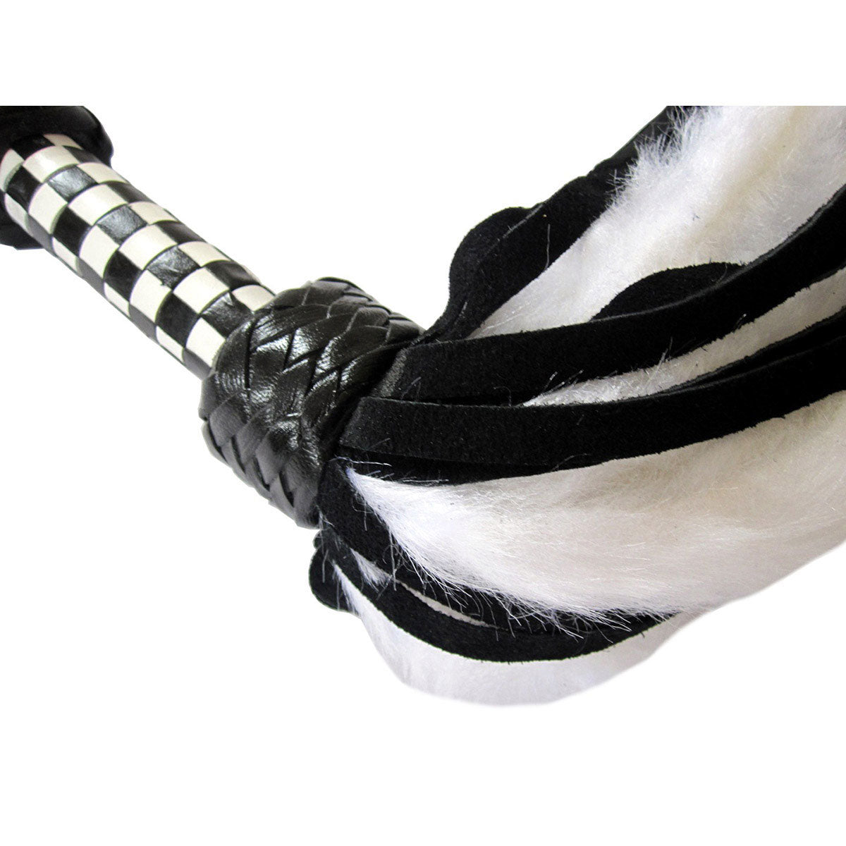 Suede and Fluff MINI Flogger - 18&quot; - White/Black