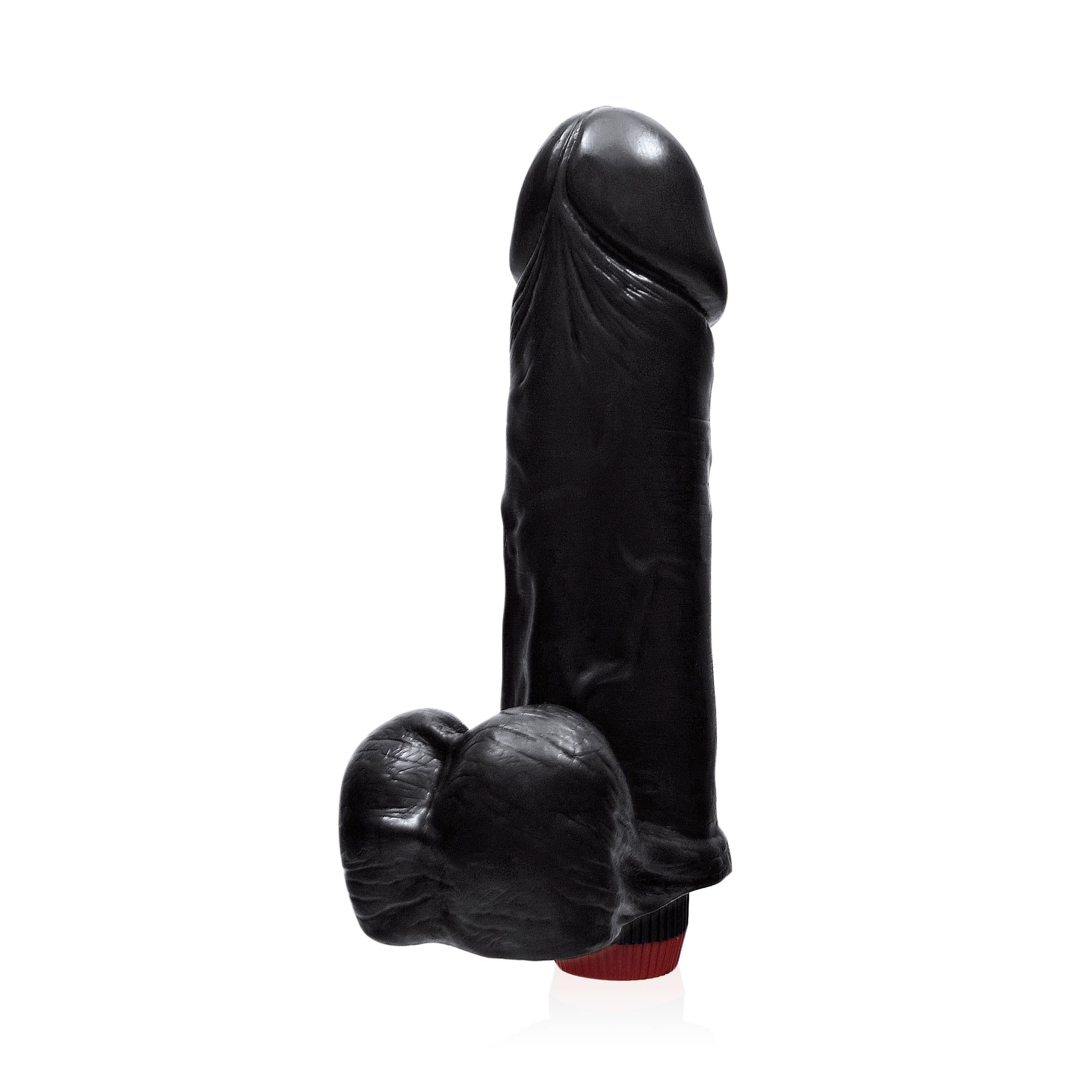 Thick Cock W/balls & Vibrator Black 9 inches