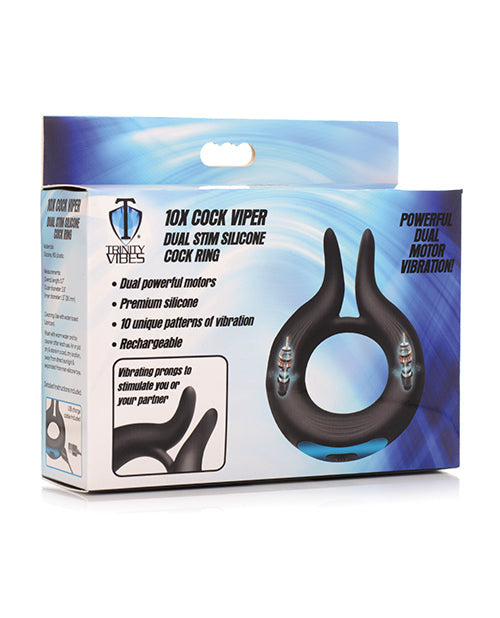 Trinity Men 10x Cock Viper Dual Stimulation Silicone Cock Ring - Black