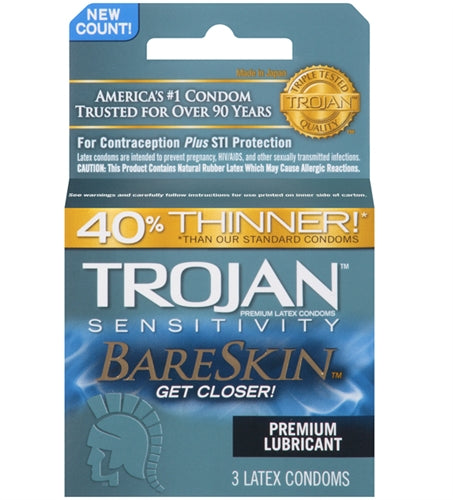 Trojan Sensitivity Bareskin Lubricated Condoms - Pack 3