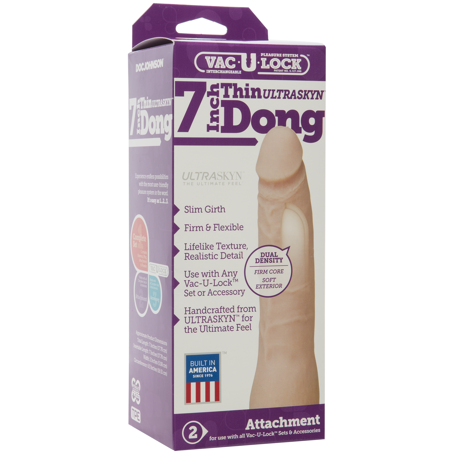 Vac-U-Lock 7-Inch Ultraskyn Thin Dong - Vanilla White