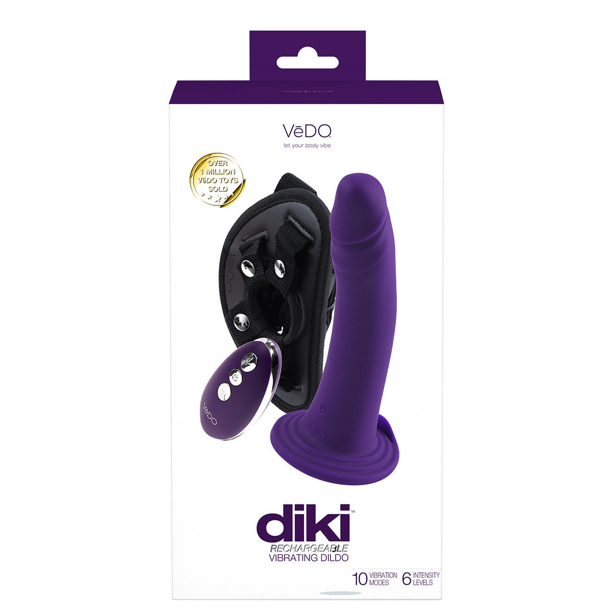 VeDO Diki Vibrating Dildo W/ Harness Deep Purple