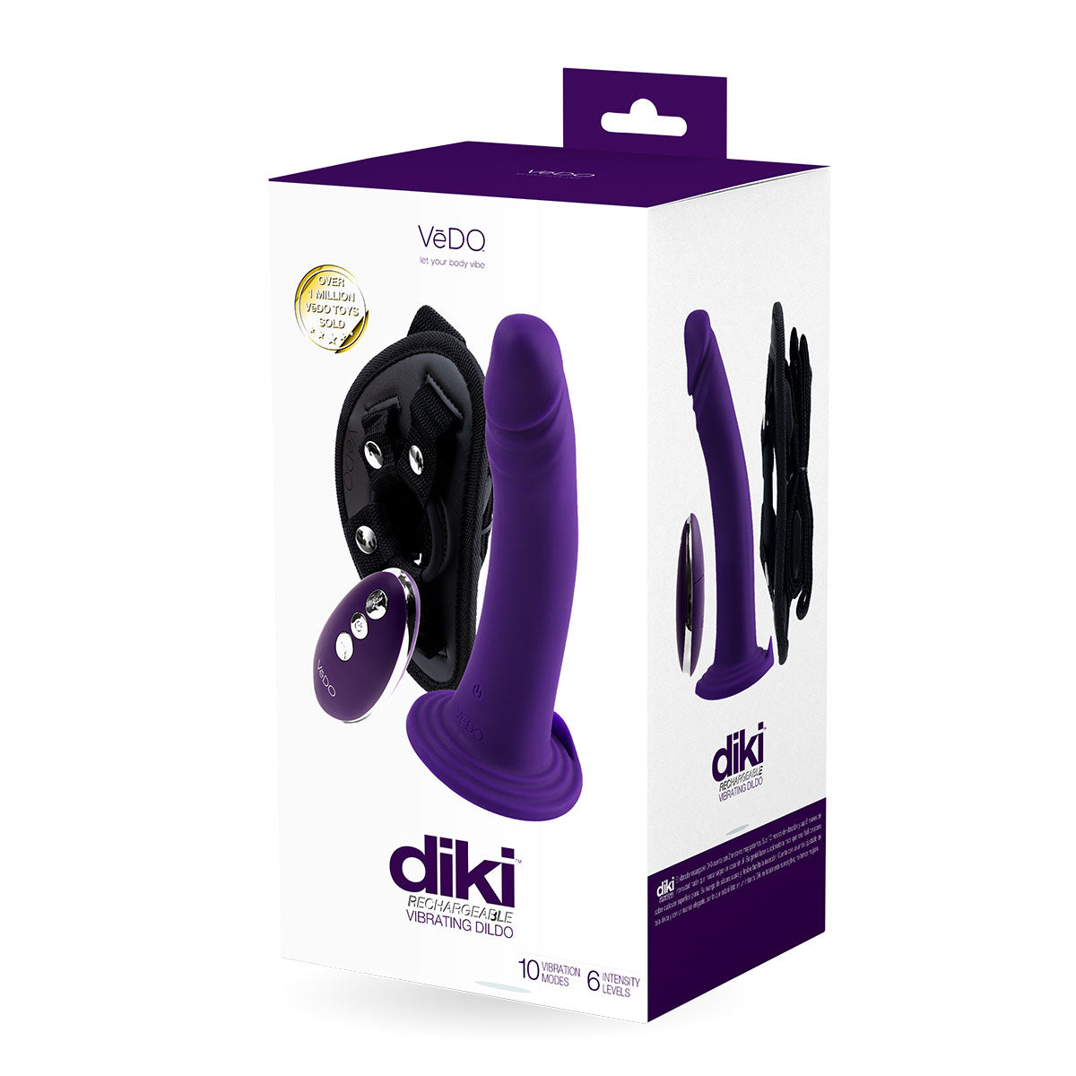 VeDO Diki Vibrating Dildo W/ Harness Deep Purple