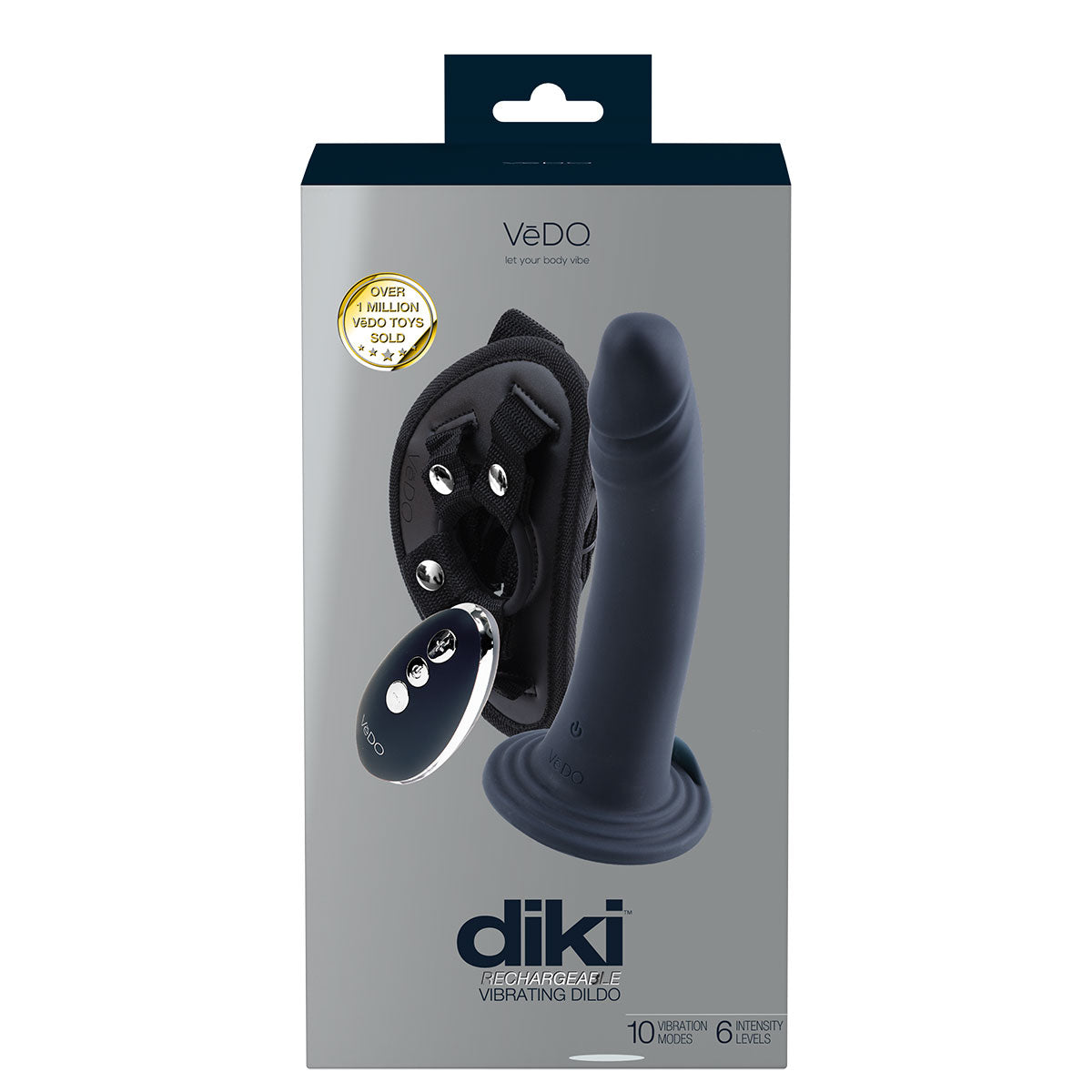 VeDO Diki Vibrating Dildo W/ Harness Just Black Just Black