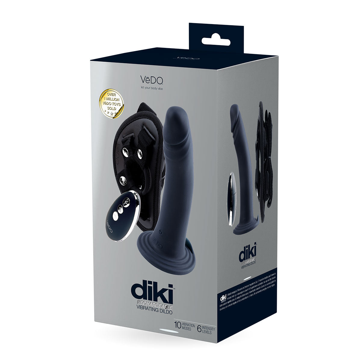 VeDO Diki Vibrating Dildo W/ Harness Just Black Just Black