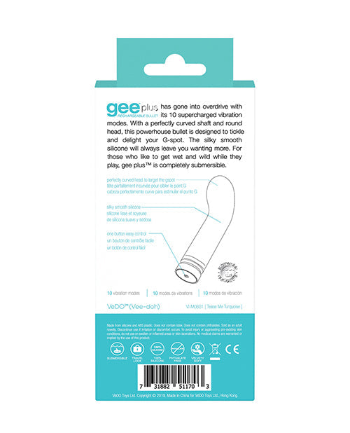 Vedo Gee Plus Rechargeable Vibrator - Tease Me Turquoise Tease Me Turquoise