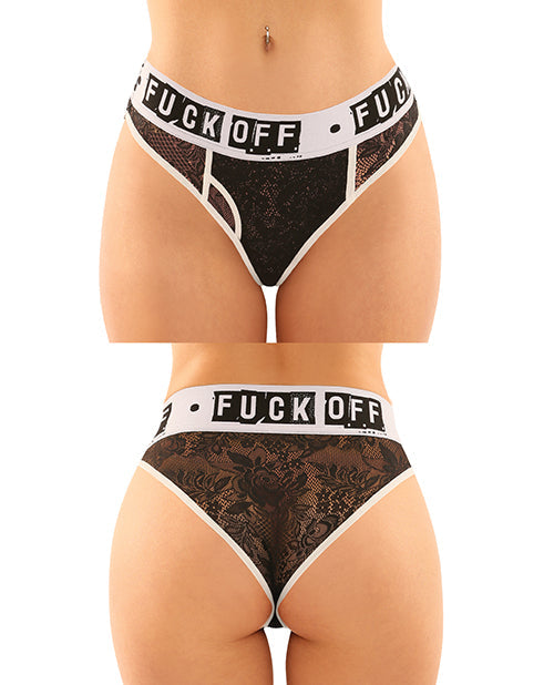 Vibes Buddy Fuck Off Lace Boy Brief & Lace Thong Black Large/Extra Large