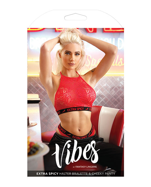 Vibes Extra Spicy Halter Bralette & Cheeky Panty Chili Red L/xl