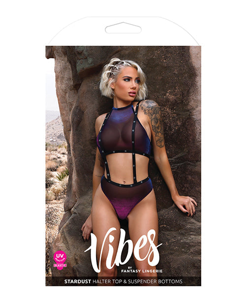 Vibes Stardust Halter Top & Suspender Bottoms Black