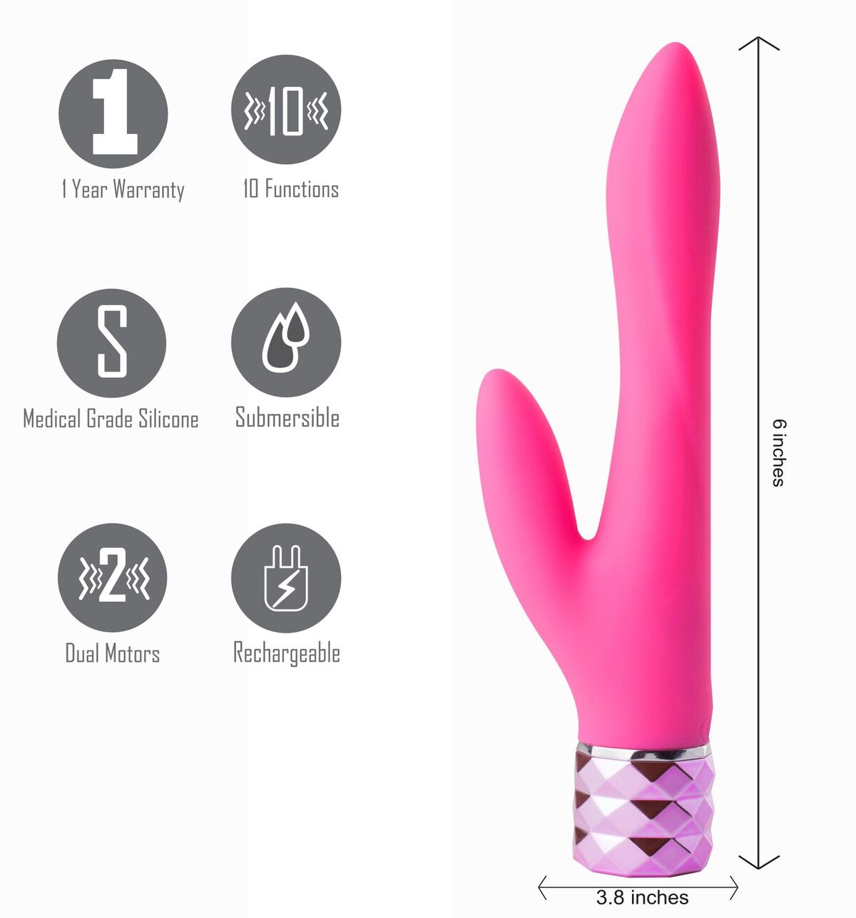 Victoria Rechargeable Silicone Dual Vibrator Neon Pink