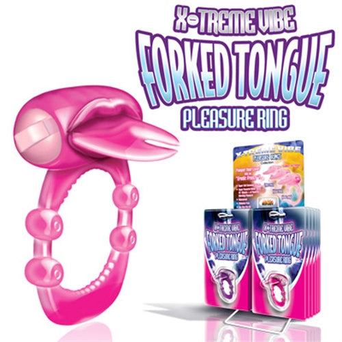 Xtreme Vibes Forked Tongue Cockring with Clit Stimulator Magenta