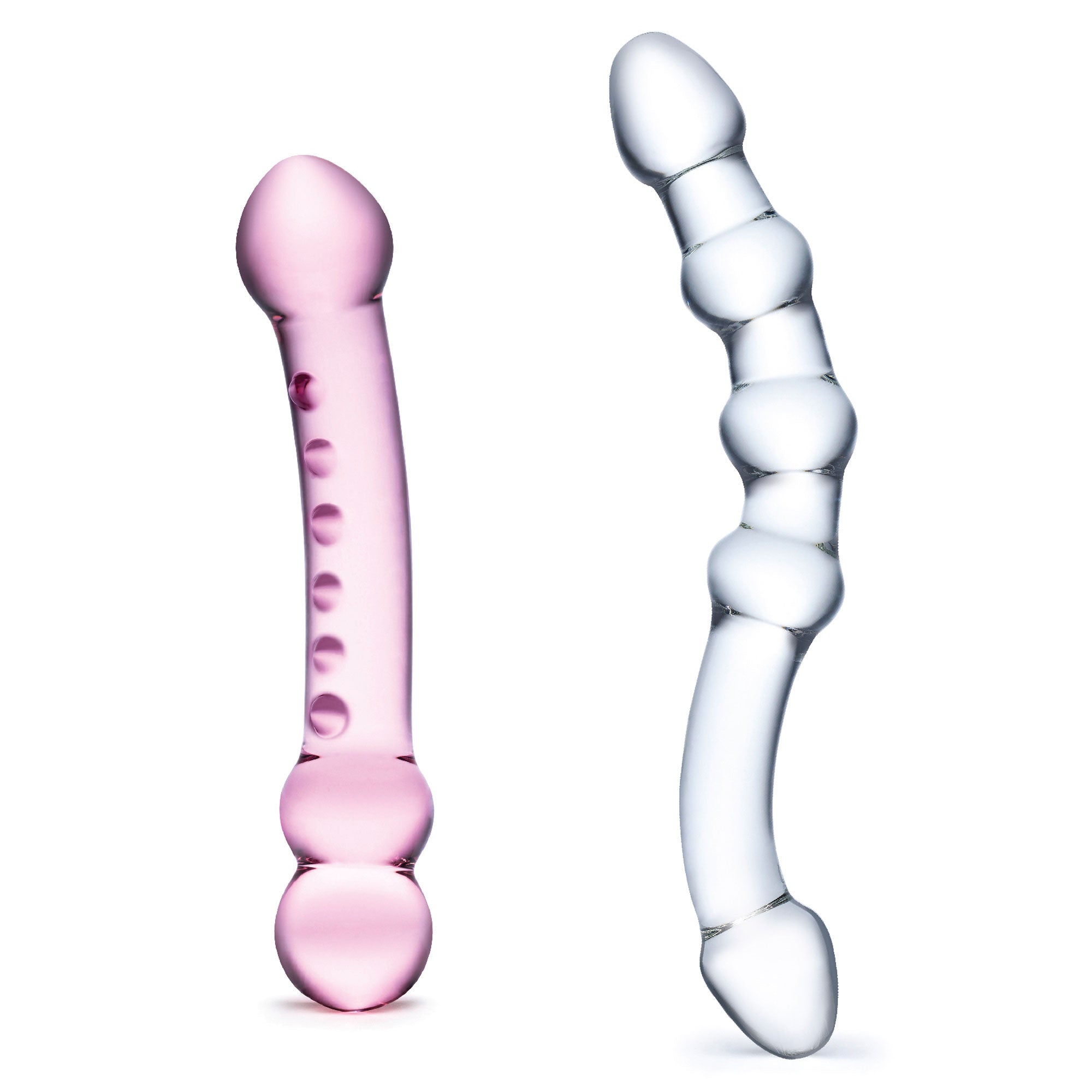 2 Pc Double Pleasure Glass Dildo Set in Pink/Clear by Glas
