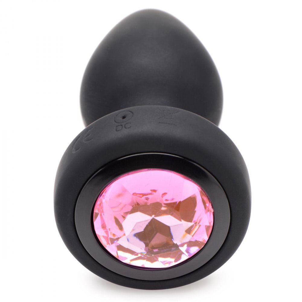 28x Silicone Vibrating Pink Gem Anal Plug With Remote - Small