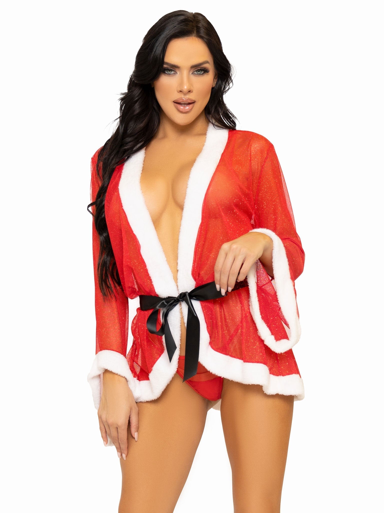 3 Pc Santa Robe and G-String Set - Red